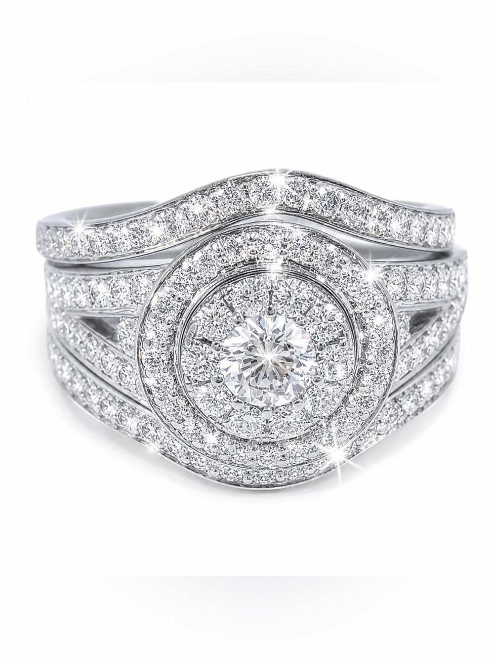 Helzberg Diamond 14K 1 1/3 CTW RD White Gold Halo Bridal Wedding Ring Set